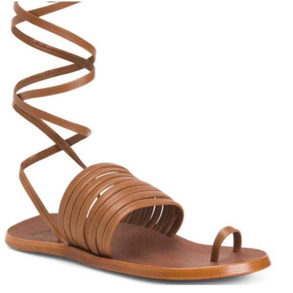 Beek Chickadee Leather Ankle Wrap Sandals Brown Cognac Size 6 - Picture 1 of 12